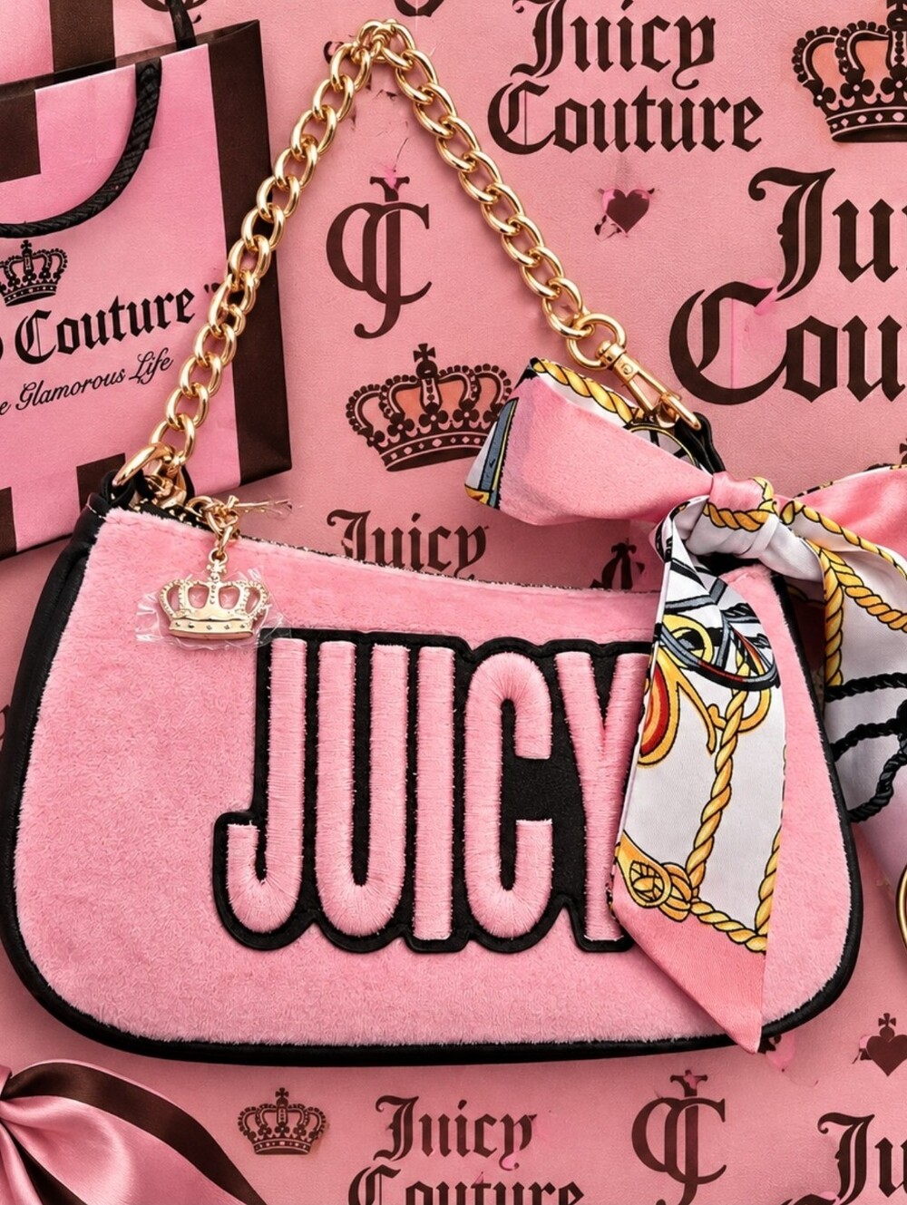Juicy Couture Pink Shoulder Bag with Chain Strap🎁with FREE Matching Twilly NWT